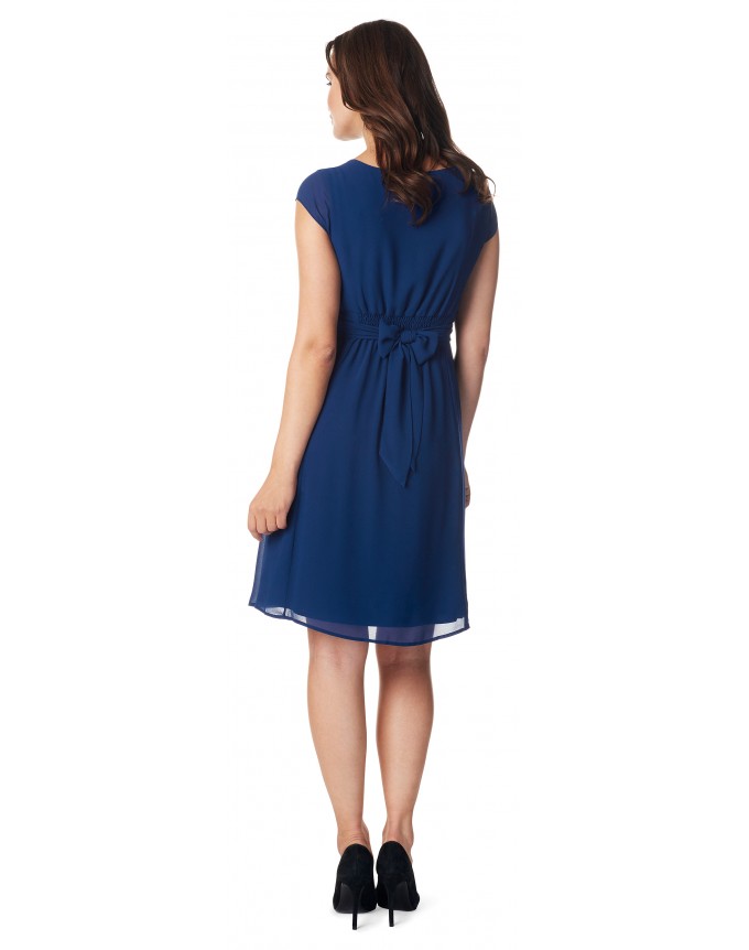 Damen Umstands- Kleid Gerafftes Taillenband Dress Farbe: Medium Blue